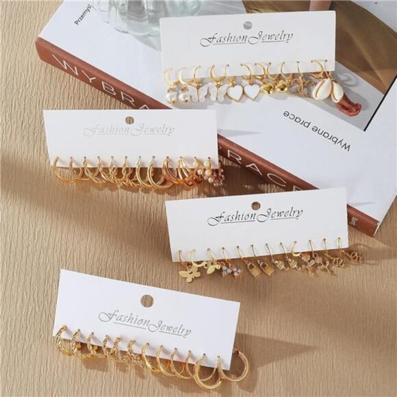 IFKM 24 Pairs Gold Hoop Earrings Set for Women Hypoallergenic Chunky Chain - Picture 4 of 8